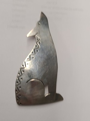 Vintage Taxco 925 Sterling Silver Howling Wolf Brooch Sky