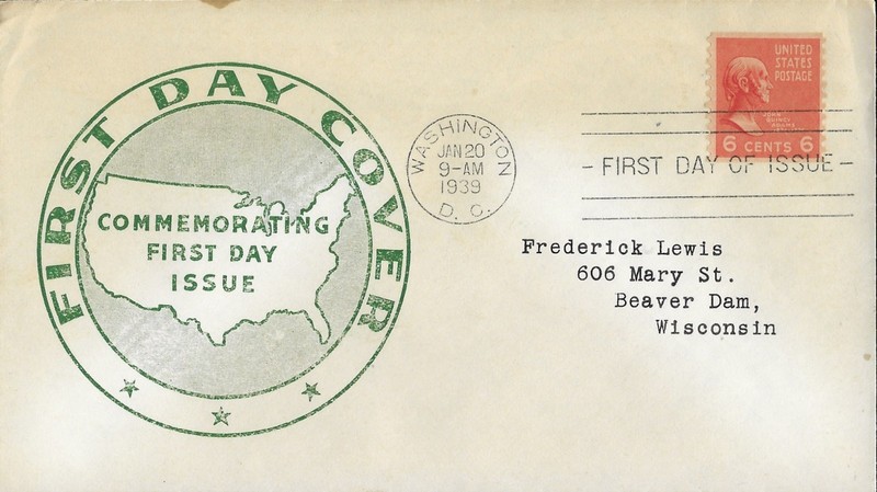 1939 Prexie Coil FDC, #846, 6c John Quincy Adams, unlisted general purpose