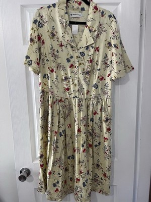 Ella Simone Floral Collared Button Midi Dress XL Pockets Rayon | eBay