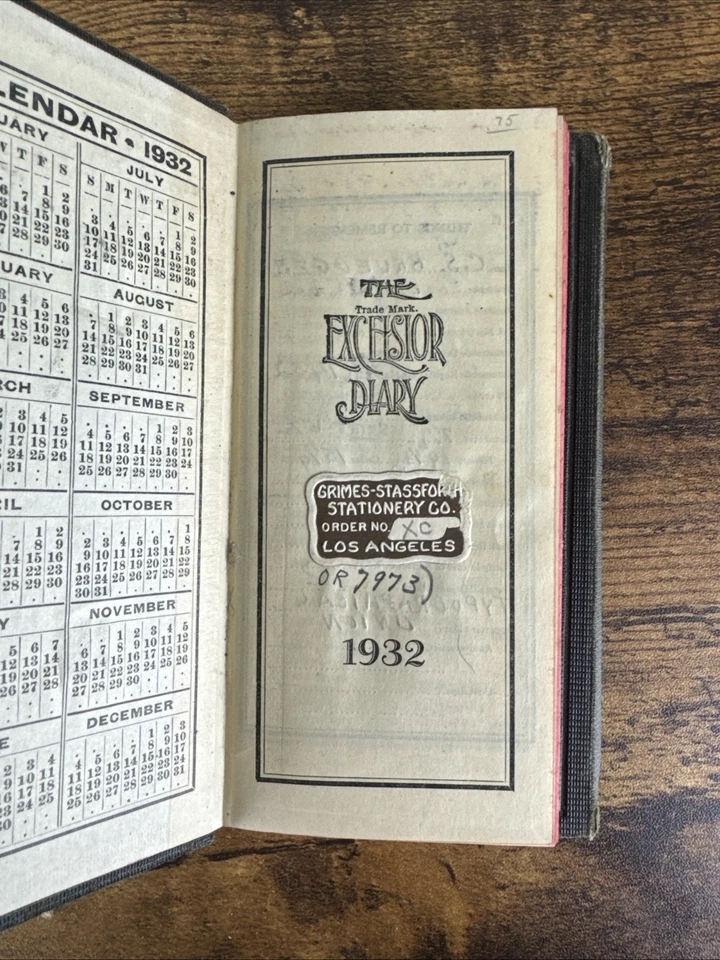 ANTIQUE 1932 DIARY HANDWRITTEN JOURNAL LOS ANGELES,CA TYPOGRAPHICAL UNION MEMBER - Image 3 of 4