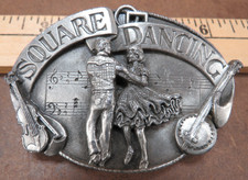 VTG Belt Buckle Square Dance Couple Siskiyou 1985 USA Banjo Violin Western