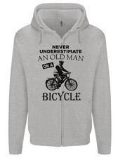Cycling Never Underestimate Old Man Mens Zip Up Hoodie