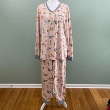 Cuddl Duds Cat Pajamas Set Womens Tall Large Pockets Henley Pull On Cozy Lounge