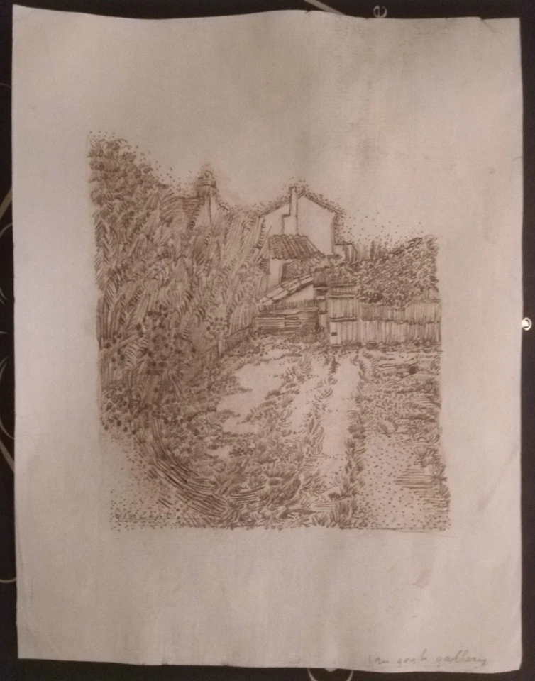 VINCENT VAN GOGH Paisaje Grande Dibujo a Mano en Tinta y Tiza sobre Papel Foto 2 de 4