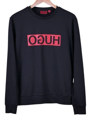 Hugo Boss Reverse Logo Sweatshirt Black Cotton Red Spellout Crewneck Jumper M