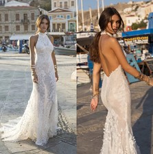 Shoulderless Mermaid Wedding Dress with Neck Hanging Collar and Lace Bridal Gown