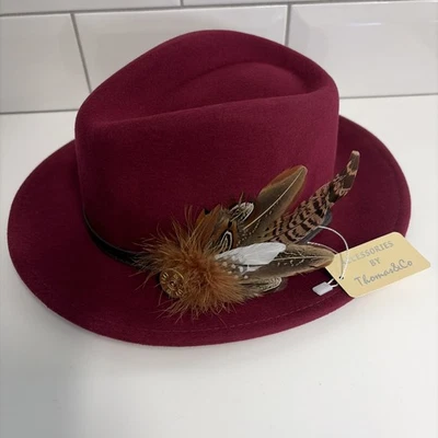 Thomas @ Co Sombrero Pluma Fedora Púrpura - Nuevo con Etiquetas Steampunk Ajustable - Imagen 1 de 4
