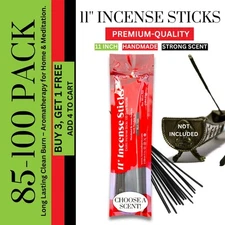 Bulk 100 Incense Sticks 11" Inch | Strong Fragrance | Handmade Clean Burning