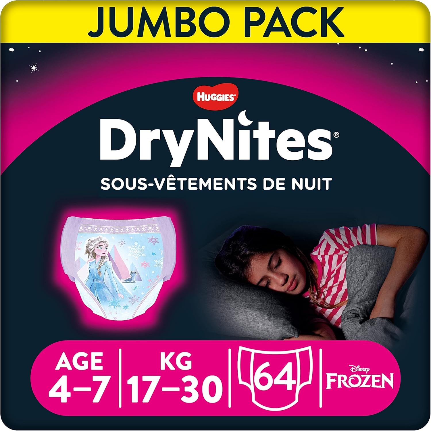 Huggies Drynites Fille 4-7 ans sous-vêtement de nuit absorbant jetable x16