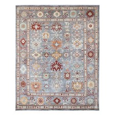 7'10" x 9'9" Gray Afghan Wool Angora Oushak Leaf Design Hand Knotted Rug R89759