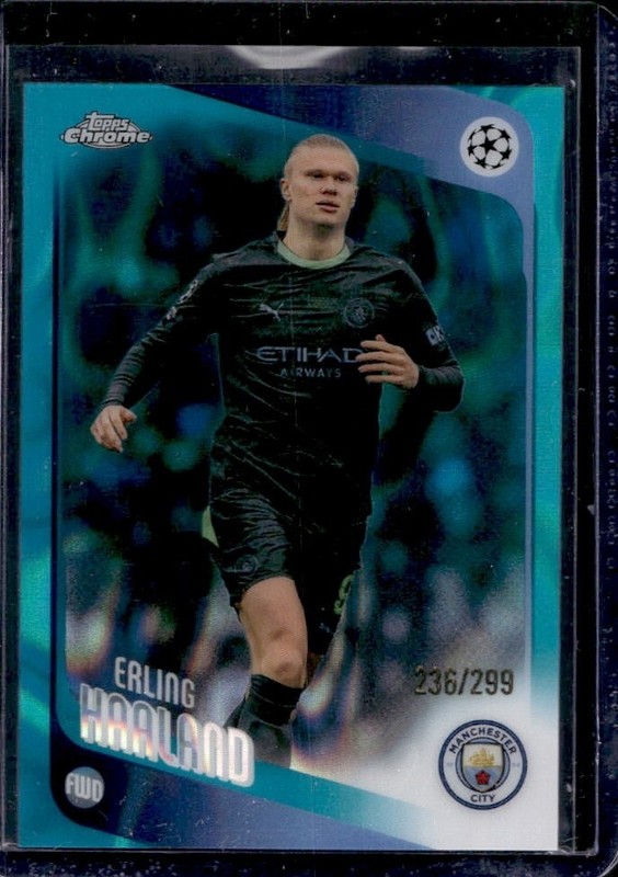 2025-26 Topps Chrome UEFA Erling Haaland Teal Lava Refractor #/299 Man City (A)