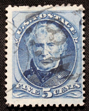 US Stamps Scott #185 ~ 1879 5c Zachary Taylor, Blue, Soft Paper, Perf. 12 RL16