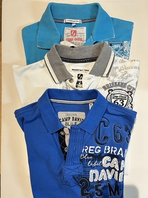 Camp David 3x Herren Poloshirt Original in Türkis, Weiß und Blau.