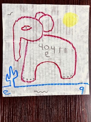 e9Art '40411 e' outsider childlike art naive primitive elephant desert painting
