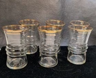 Set of 6 MCM Clear With Gold Rim Anchor Hocking Double Shot Glasses Vintage