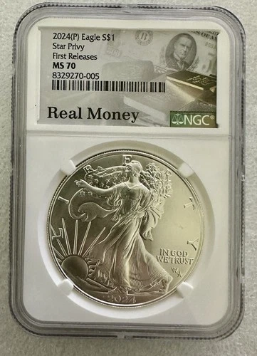 2024 (P) $1 1oz Silver Eagle Star Privy NGC MS70 First Releases Real Money Label