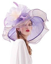 Women Derby Church Hat Organza Flower Wedding Tea Party Hat 03purple Fascinator