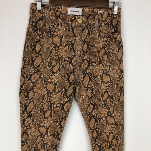 Frame Le High Skinny Crop Coated Python Snake Jeans Women Size 27 - Picture 2 of 8