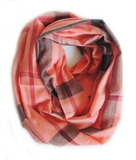 Vintage Women's Orange Red Black PLAID/CHECK Print Infinity 2 Circle Scarf GZM17