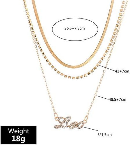 12 Constellation Multilayer Necklace Choker Zodiac Letter Snake Chain Rhinestone - Picture 2 of 5