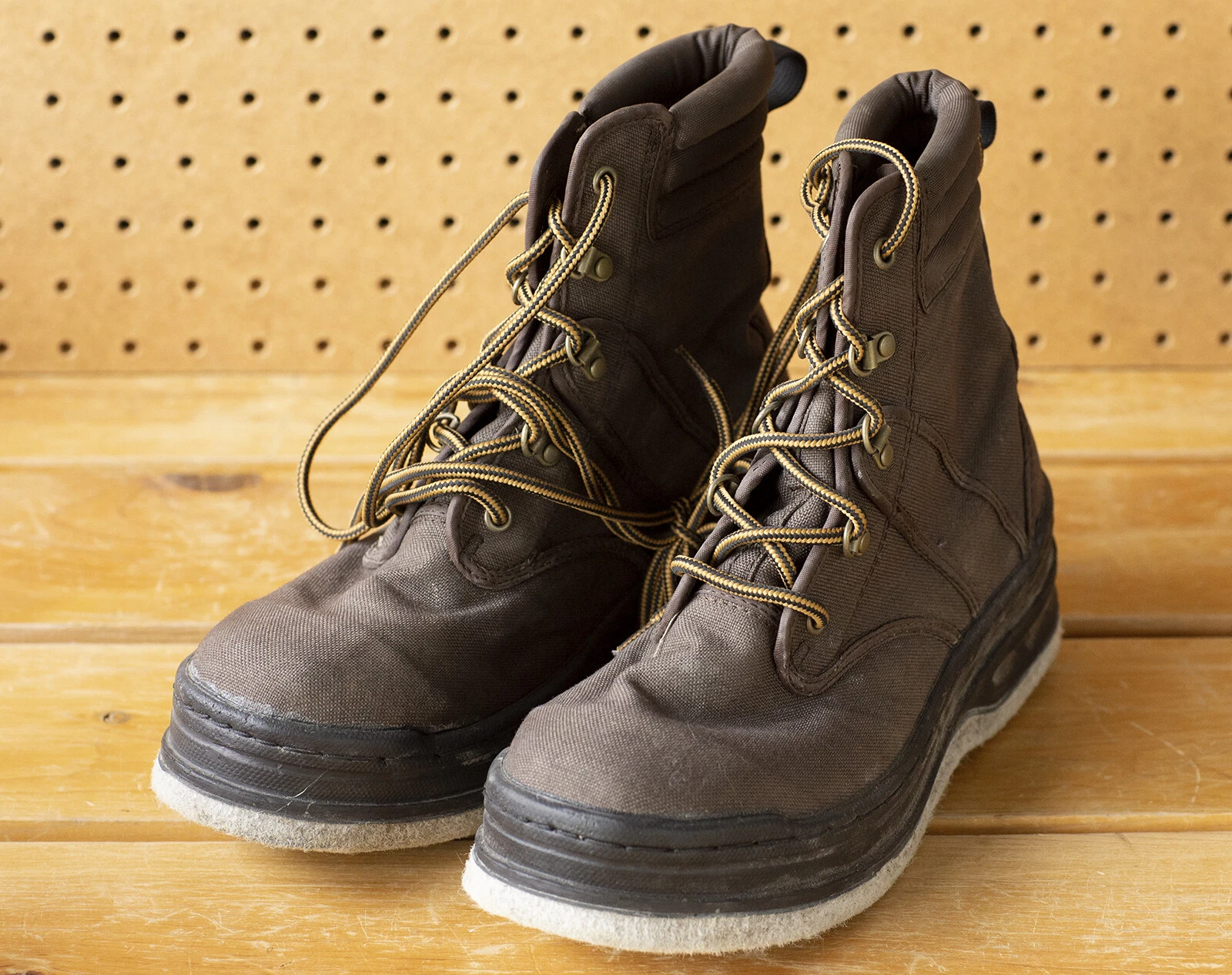 Hodgman Lakestream Brown Canvas Upper, Studded Felt Sole Wading Boots - Size 8