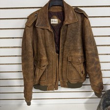 Vintage 1980s ADAM SPENCER Distressed Brown Leather Bomber Jacket Size ?? - LN