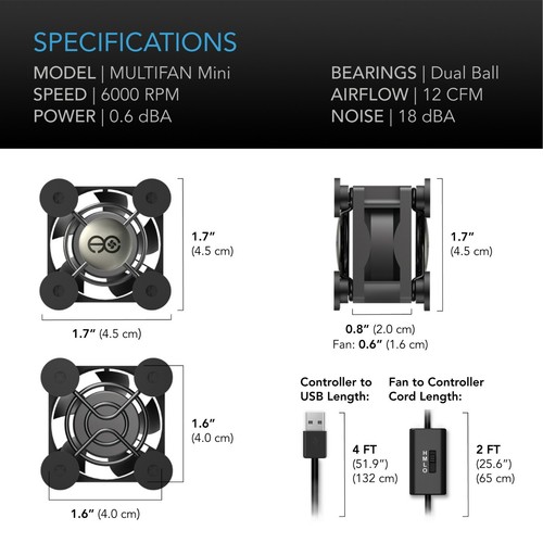 MULTIFAN Mini, 40mm USB Cooling Fan for VR gear, Aquarium, Roku, Router, Cosplay - Picture 6 of 7