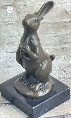 Signed Original Milo European Bronze Bunny W/ Carrot Sculpture Statue Figure Art