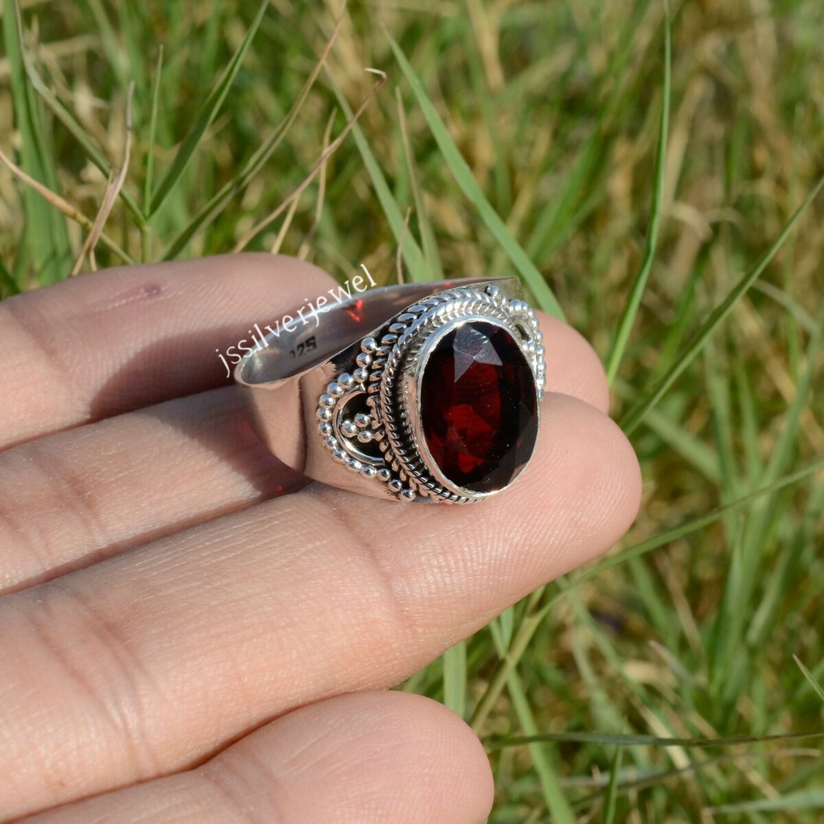 Garnet Big Oval Cut Gemstone Jewelry 925 Sterling Silver Garnet Big Oval Cut Gemstone Jewelry 925 Sterling Silver