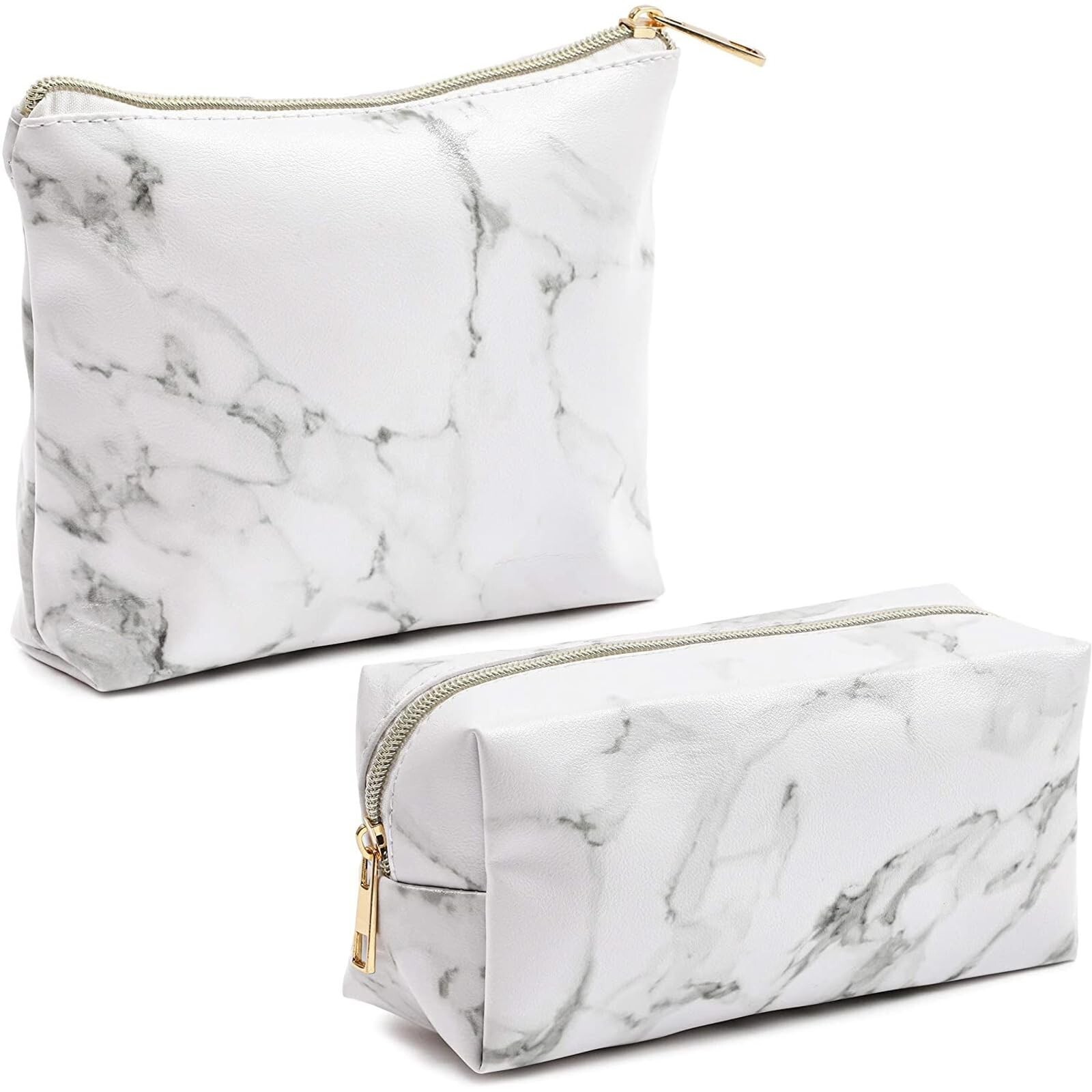 Glamlily Set of 2 White Marble Makeup Organizer Bag, Cosmetic Storage Pouch, ...