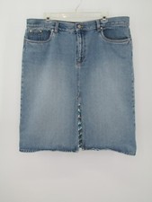 OLD NAVY Midi Denim Skirt Women Size 18 Blue Front Slit Pockets Y2K Hippie Retro