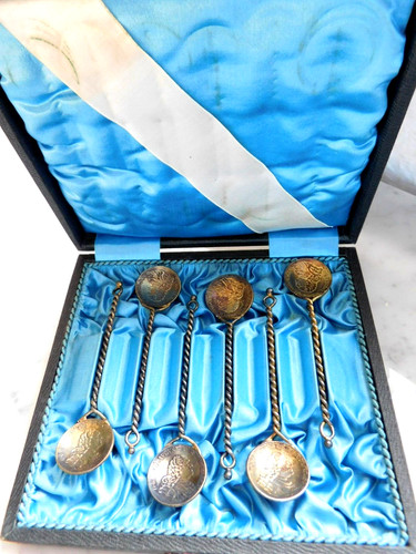 6 Saxon Coin spoon gold-plated Friedr. August II Saxony 1763 Feral FW ô F Dresden
