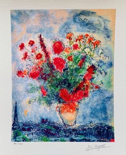 Marc Chagall BOUQUET OVER PARIS Limited Edition Facsimile Signed Giclee 12"x10" - 第 2/7 張圖片