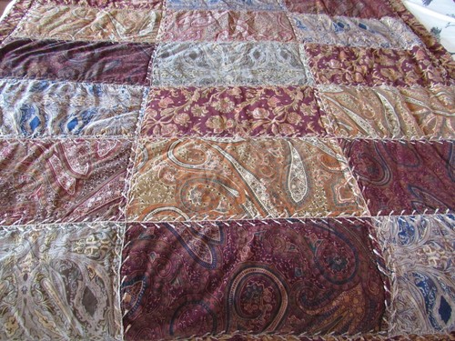 HEDAYA HOME PATCHWORK VELVETY QUILT & PILLOW SHAM 83"X65" GOLD EMBROIDERY STITCH - Picture 3 of 24