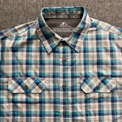 Croft & Barrow Shirt Mens Medium Blue Plaid Quick Dry Vented Short Sleeve Hiking