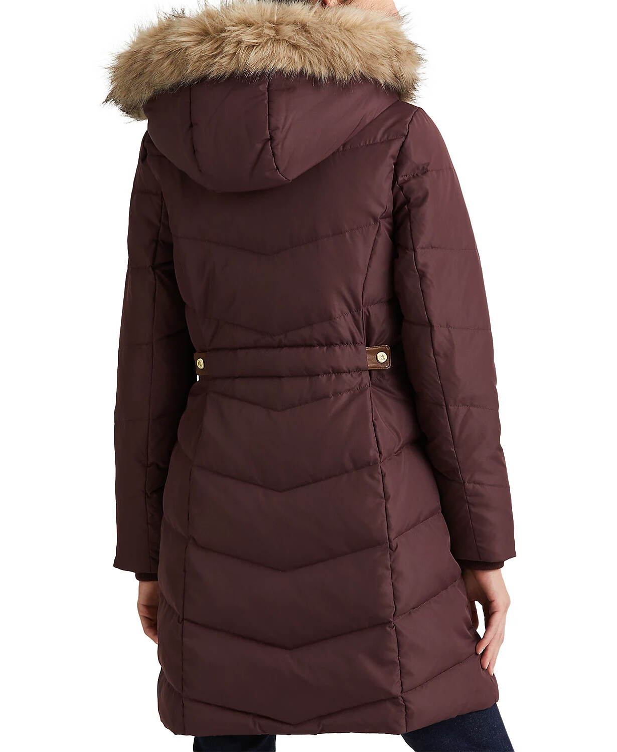 Lauren Ralph Lauren Women's Faux-Fur-Trim Hooded Down Puffer Coat, Created for Macy's - Pinot Noir - Size L