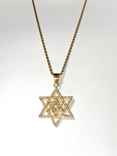 Echt 14k Gold 6 Spitz Jüdischer Davidstern Schutz Anhänger Massiv Seil Kette - Bild 6 von 8