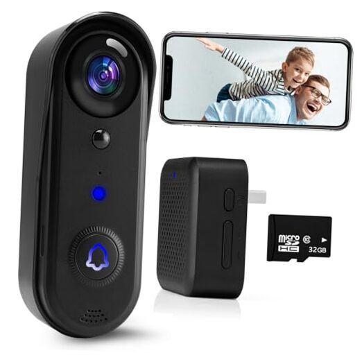 Doorbell Camera Wireless with Chime,NO Monthly Fee,with 32GB Memory Card, 2