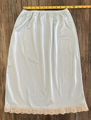 Rissa Half Slip Skirt Blue Retro Mod Vtg Lace Trim Nylon Pinup Cottagecore Large - Picture 6 of 10