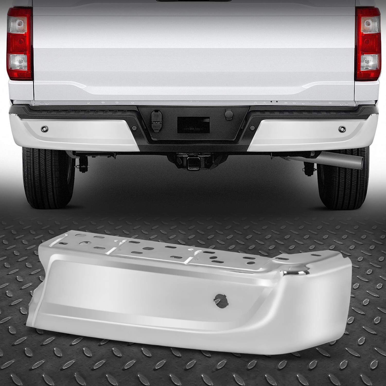 Right Passenger Chrome Rear Bumper End Cap For 2021-2024 Ford F150 w/Park Sensor