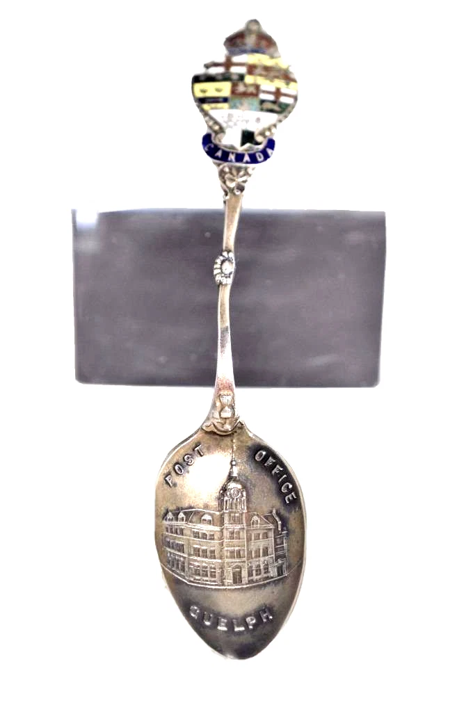 Antique CUELPH Canada 1902 Post Office Enamel Souvenir Sterling Spoon