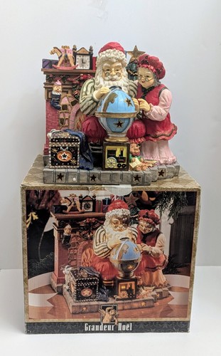Grandeur Noel Santa Mrs Claus Fireplace Globe Musical Lighted Christmas Figurine