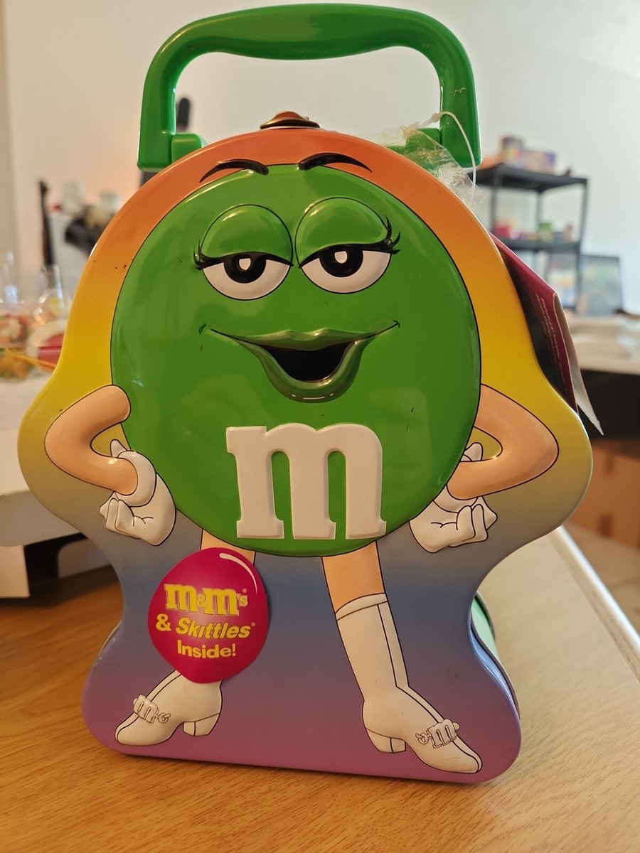 Official M&M's Candy Metal Lunch Box Tin Tote Green Vintage 2003