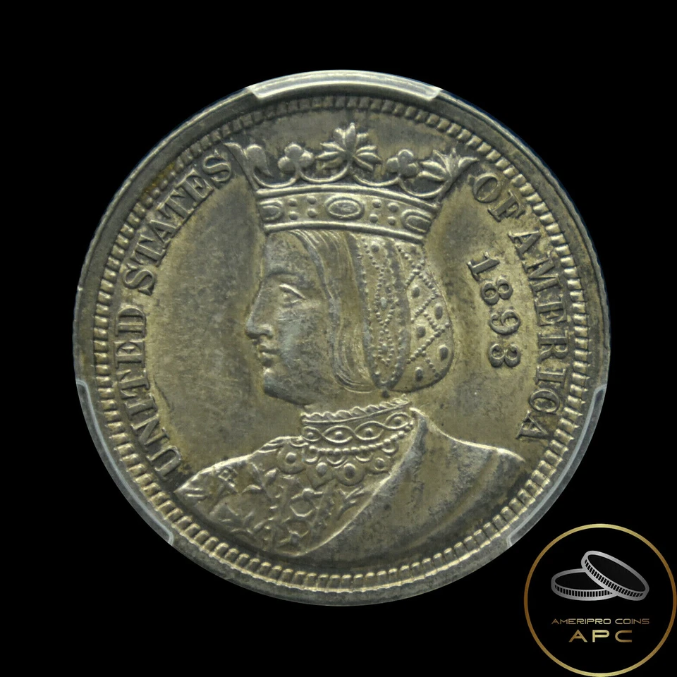 1893 Isabella Commemorative Silver Quarter PCGS AU58++ Perfect Natural Grey Tone - Image 3 of 4