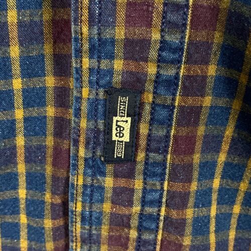 Vtg Lee Mens XL Long Sleeve Button Up Shirt Blue Burgundy Plaid Twill Pocket - Picture 4 of 14