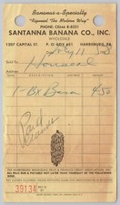 1958 Harrisburg, Pennsylvania Santanna Banana Company Vintage Billhead Receipt