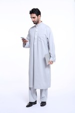 Men Saudi Thobe Jubba Dishdasha Thoub Abaya Robe Daffah Islamic Arab Kaftan Robe