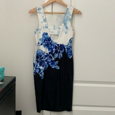 Maeve Anthropologie Blue White Floral Print Vanda Sheath Dress | eBay