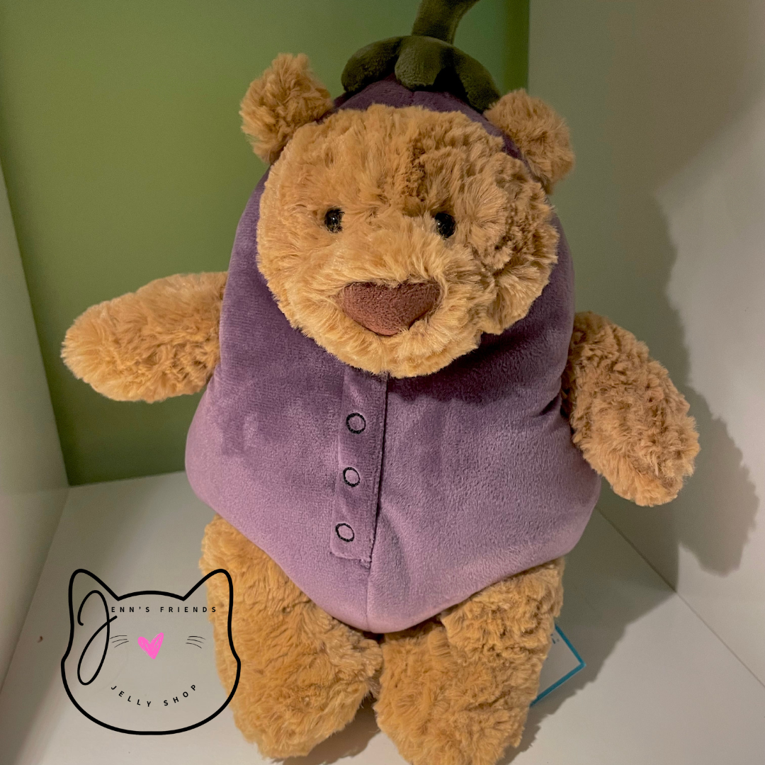 Jellycat Aubergine EGGPLANT BARTHOLOMEW BEAR New BNWT RETIRED