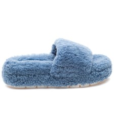  159 NIB JSLIDES Curly Shearling Platform Slippers Light Blue Size 8 US